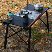 YEZHULIN IGT Mesa plegable de metal portátil Cocina móvil ajustable con características de picnic de barbacoa para acampar Aventuras al aire libre