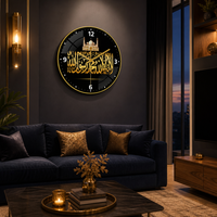 Horloge murale islamique, mosquée, Shahada, calligraphie arabe, cristal acrylique brillant noir or, décoration d'intérieur, art moderne, grand cadeau