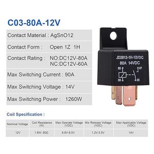 High Quality 4-Pin <strong>Relay</strong> 12V 80A Automotive Car <strong>Relay</strong> On/Off Normally Open Car Truck Boat SPST <strong>Relays</strong> High Power Model - Product Image 2
