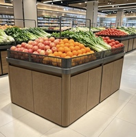 Fruit- en groente-eilanddisplayrek anti-vingerafdruk roestvrij staal houten combinatie supermarkt productenrek