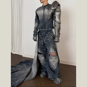 DiZNEW Set di Abbigliamento da Uomo Personalizzato Primaverile Streetwear di Lusso Cool Due Pezzi in Denim Grezzo con Strass per Uomo - Product Image 1