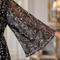 En stock Robe longue à col en V à motifs géométriques en maille à manches évasées avec des perles colorées |   Abaya de fête de luxe, robe de soirée pour femmes musulmanes