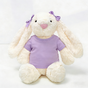 Высококачественные плюшевые игрушки-кролики с длинными ушами и бантом, в рубашках розового, синего и фиолетового цветов, с утяжелением, сертифицированные CE - Product Image 4