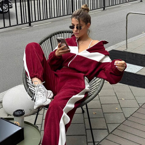 Brown Striped Women Tracksuit <b>Zip</b> <b>Up</b> Jogger Set Casual Sportswear Lounge Outfit - Product Image 2