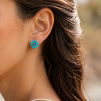 1 Pasang Anting Gantung Turquoise Gaya Bohemian Barat Anting Gantung Warna Perak Vintage untuk Wanita, 5 Model Dijual Terpisah