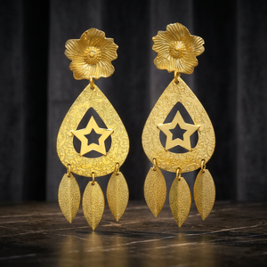 Boucles d'oreilles pendantes en laiton plaqué or, faites à la main, style ethnique indien, pour mariage et fête, vente en gros, Jaipur, Rajasthan, hindouisme - Product Image 3