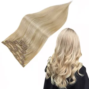 전체 샤인 긴 머리 도매 가격 하이라이트 카라멜 금발 레미 클립 인간의 머리