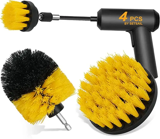 Hot sale 3/4 pcs drill cleaning brush set scrubbing brush with drill extension bits/shanks for tile glass car cleaning