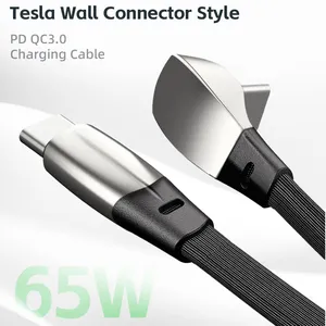 Eonline PD 60W carga rápida USB C a tipo C Cable para Tesla Model 3/Y Samsung Xiaomi 90 grados tipo C cargador Cable