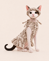 Robe élégante pour chaton motif floral Hamolly avec joli ourlet à volants et bonnet doux assorti – Fournitures pour animaux de compagnie pour fêtes et vacances