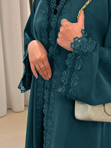 Middle Eastern Women's Solid Color Abaya Set 100%Polyether Breathable Loose Fit <b>for</b> Autumn/Winter Gatherings & Ramadan Occasions - Product Image 2