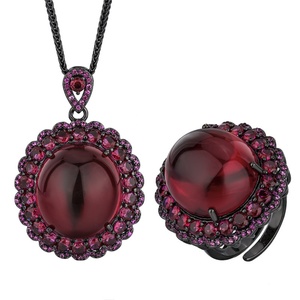 Juego de Joyería Nupcial de Alta Gama al por Mayor, Ecológico, de Cobre, 18*20mm, con Circonita Cúbica Azul y Roja, Chapado en Oro Negro - Product Image 1