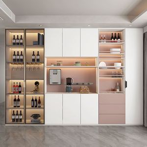 Buffet en bois pliable de style nordique moderne pour la cuisine, la salle à manger, les salons et le bar à domicile avec fonction de rangement et d'exposition - Product Image 3