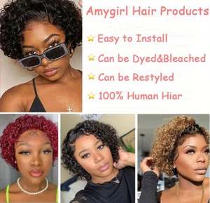 Wholesale 100% Brazilian Virgin Human Hair HD Transparent Front Glueless Short Curly <b>Wig</b> for Daily Use No <b>Synthetic</b> Material - Product Image 4