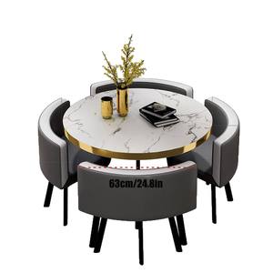 Moderne ronde eettafel en stoelenset van bamboe voor 4 personen, eetkamermeubilair voor thuis - Product Image 4