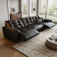 Juego de sofá convertible de cuero genuino con función eléctrica Simple moderna de Karl, telescópico ajustable, pared cero, sala de estar, Villas