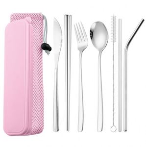 Cuchara y Tenedor para Viajes al Aire Libre, Pajitas Reutilizables para Acampar, Juego de Cubiertos Portátiles - Product Image 6