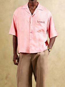 LTD-MTS1001 衣料品メーカー カスタム刺繍ロゴ クワイエットラグジュアリー キャンプカラー ワークシャツ オールドマネーシャツ メンズ レディース - Product Image 1