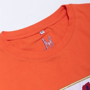 T-<span class=keywords><strong>shirt</strong></span> en coton personnalisé pour <span class=keywords><strong>homme</strong></span> avec patch brodé carte du monde, streetwear, col rond, manches courtes, décontracté, <span class=keywords><strong>orange</strong></span> - Product Image 2
