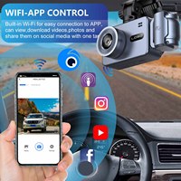 Caméra de tableau de bord 4K à triple objectif, contrôle par application WiFi, vision nocturne, 3 canaux, écran IPS de 2,0 pouces, fonction WDR, caméra de rétroviseur 720p