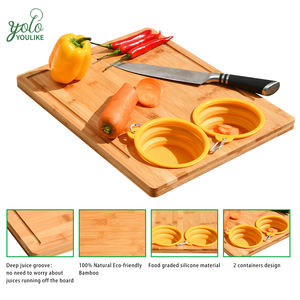 Planche à découper en bambou extra large avec récipients au-dessus de l'évier à découper avec passoires pliables repas - Product Image 5
