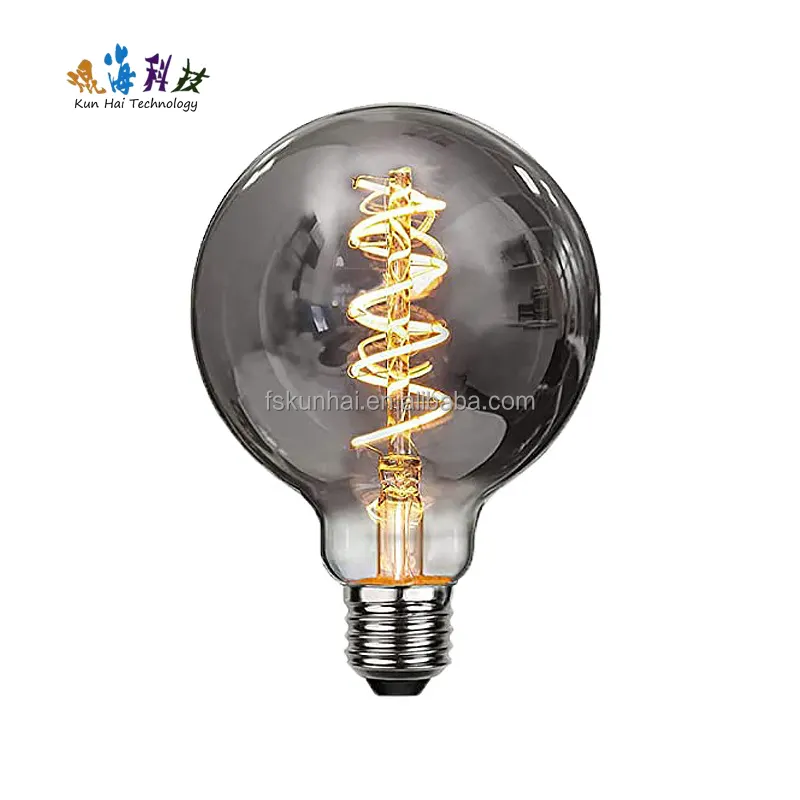 Ampoule à filament en spirale LED G95 E27 solénoïde galvanoplastie gris fumée lumière chaude lampe décorative KH-G95-YFR