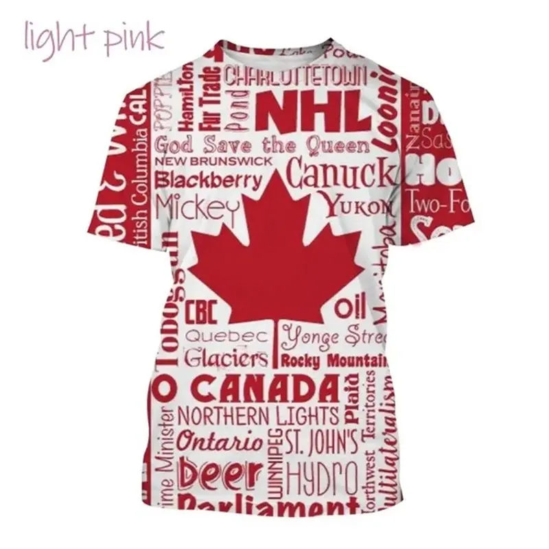 3DプリンティングILove CanadaTシャツメンズ半袖パーソナリティTシャツトップスファッションカナダ国旗カジュアルラウンドネックTシャツ