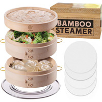 Panier vapeur en bambou 10 pouces, 2 niveaux, avec couvercle de pot et adaptateur à anneau de poignée, capacité 6-7L, compatible gaz et induction, lavage à la main uniquement