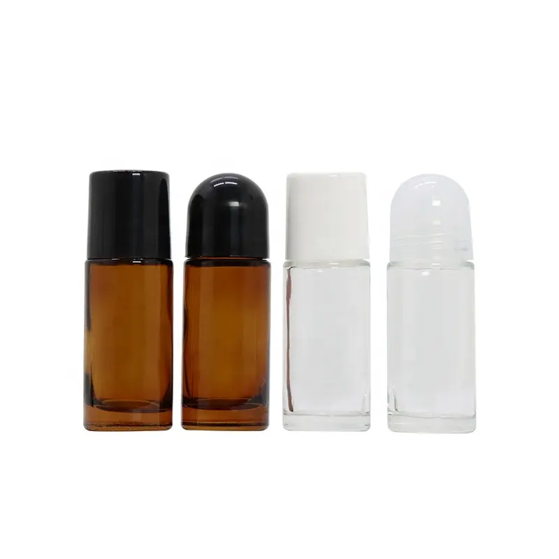 Wholesale empty 30ml 50ml 1oz clear amber brown essential oil roller bottle deodorant glass roll on bottle