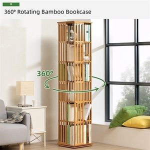 360 độ xoay kệ sách Walnut tre gỗ hẹp Tủ Sách 15x15x70i freestanding lưu trữ hiển thị giá phòng khách nhà - Product Image 2