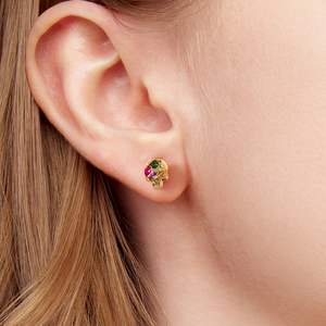 Boucles d'oreilles en forme de crâne doré avec cristaux colorés, style punk, pour fête, bijoux unisexes - Product Image 6