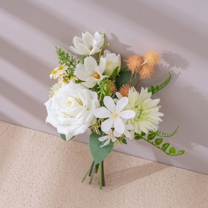 <span class=keywords><strong>Ramo</strong></span> de Flores Artificiales CF01453 Blanco y Verde, Rosa, Gerbera, Cosmos, Margarita, 32 cm con Follaje para Decoración de Mesa de Boda o Hogar - Product Image 4