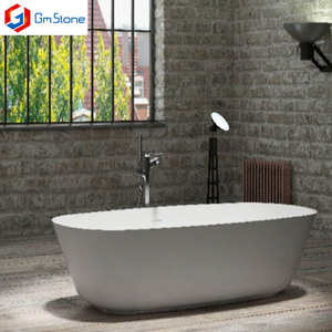 Baignoire autoportante en pierre à surface solide au design classique américain moderne avec fonction de trempage et accessoire d'égouttage pour salles de bain - Product Image 1