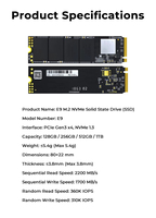SSD M.2 NVMe PCIe haute vitesse 128 Go/256 Go/512 Go/1 To PCIe Gen3 x4 NVMe, durable, mise à niveau de stockage élevée, 2200 Mo/s en lecture/1700 Mo/s en écriture