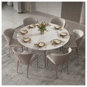 OEM China Factory Modern Light Luxury Rock Board Circular Household Dinning Table Retractable Tables And Chairs