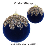 Boule de Noël artisanale en plastique bleu marine avec paillettes dorées dégradées, ornement de luxe pour arbre de Noël, décoration de fête, 2025