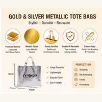 Sacs fourre-tout non tissés métallisés or et argent, sacs à main texturés effet laser or et argent, sacs cadeaux réutilisables pour le shopping