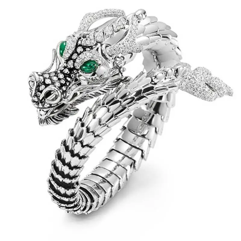 Anillo ajustable de dragón para hombre, joyería de hiphop, Diamante con Micro incrustaciones de zirconia, ojos verdes, anillo de dragón