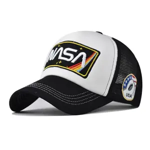 Wholesale custom logo sombrero camion breathable outdoor manufacturer solid color nasa patch fitted sport half mesh trucker cap