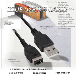 Custom Color Blue USB 3.0 High Speed Braid PVC Jacket AM to BM High Quality Printer <b>Cable</b> <b>for</b> <b>Computer</b> and Barcode Scanner - Product Image 2