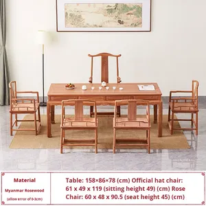 Mesa de Té Rectangular de Madera Maciza de Sándalo, Estilo Chino Moderno, con Unión de Mortaja y Espiga, Diseño Grande con Motivo de Frutas para THX-CZ-Y063-2 - Product Image 1