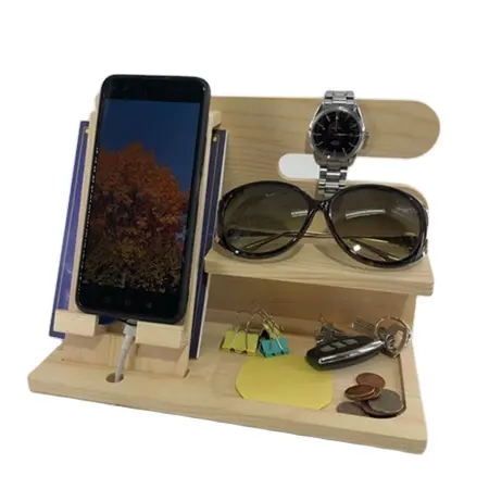 customized wooden desktop organizer for hand phone watch stationery