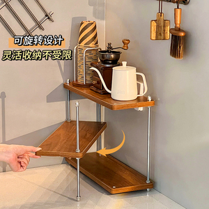 Wooden Corner Storage <b>Rack</b> 3 Tier Rotatable <b>Kitchen</b> Organizer For Coffee Mug Glassware Solid Wood MDF - Product Image 1
