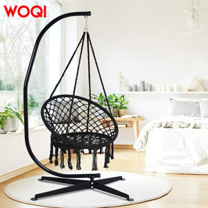 Silla colgante WOQI de cuerda de algodón negra con aro de metal para sala de estar, jardín, balcón - Product Image 1