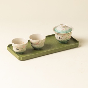 Service à thé Kung Fu en céramique sous glaçure, motif fleur de pêcher peint à la main, comprenant une tasse à thé, une théière et un bol avec couvercle, pour usage domestique - Product Image 3