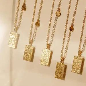 جديد وصول مربع التارو عُقد ذهبي بدلاية مطلي التيتانيوم الصلب 12 علامات زودياك قلادة للنساء مجوهرات