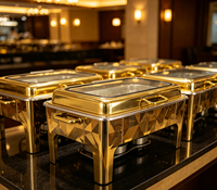 Nouveau Réchaud de Buffet Professionnel 9L en Acier Inoxydable Doré avec Couvercle Hydraulique pour Restauration et Maintien au Chaud des Aliments