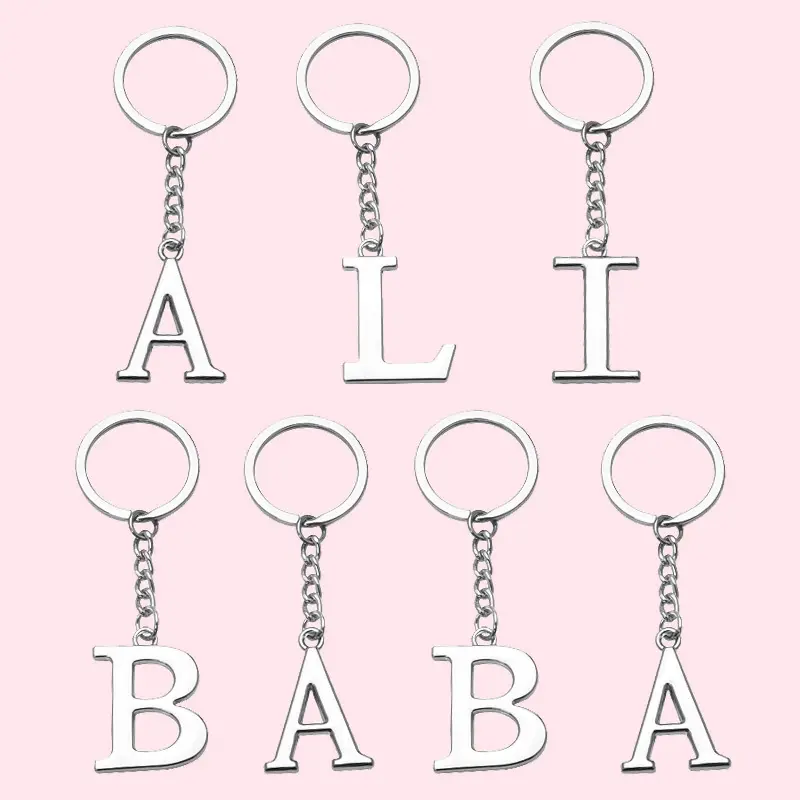 High Quality Fathers Day Metal alphabet letter keychain promotion Souvenir gift capital letter silver tag keyring as gifts