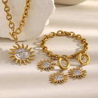 Parure de bijoux fantaisie anti-ternissement en acier inoxydable plaqué or 18 carats, motif soleil multicolore, comprenant collier, bracelet et boucles d'oreilles pour femme