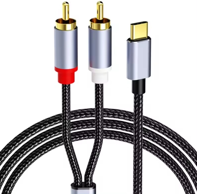 1m Black Gold Type  USB C Digital Aux to 2 RCA Male to Male Audio Auxiliary Y Splitter Cables for Multimedia
